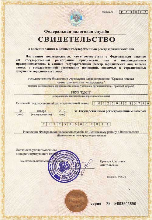 Свидетельство ЕГРЮЛ